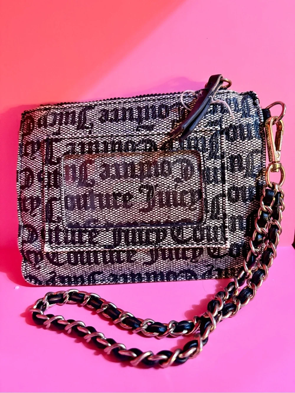 Juicy Couture Black & Silver Logo Chain Wristlet